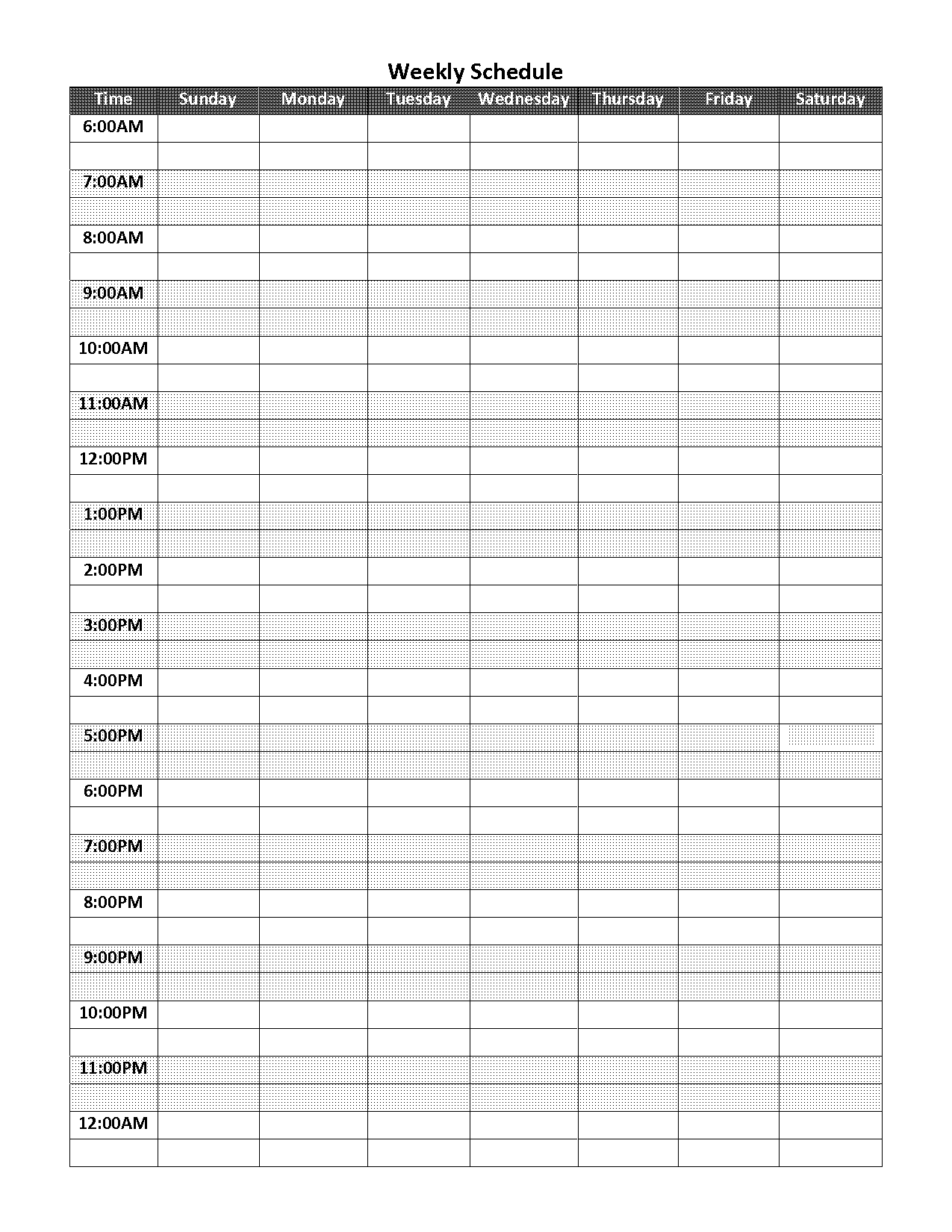 weekly schedule sheet template