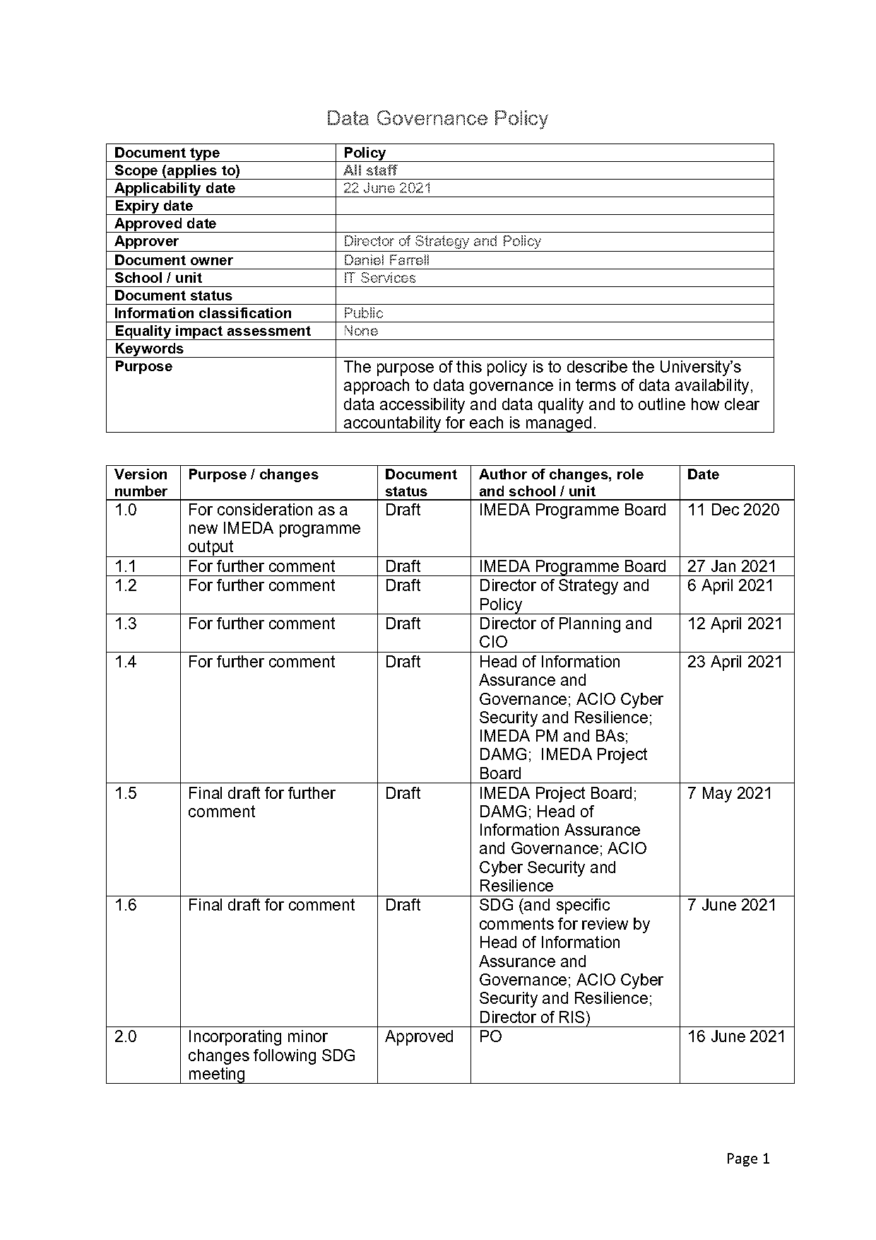 data governance policy university