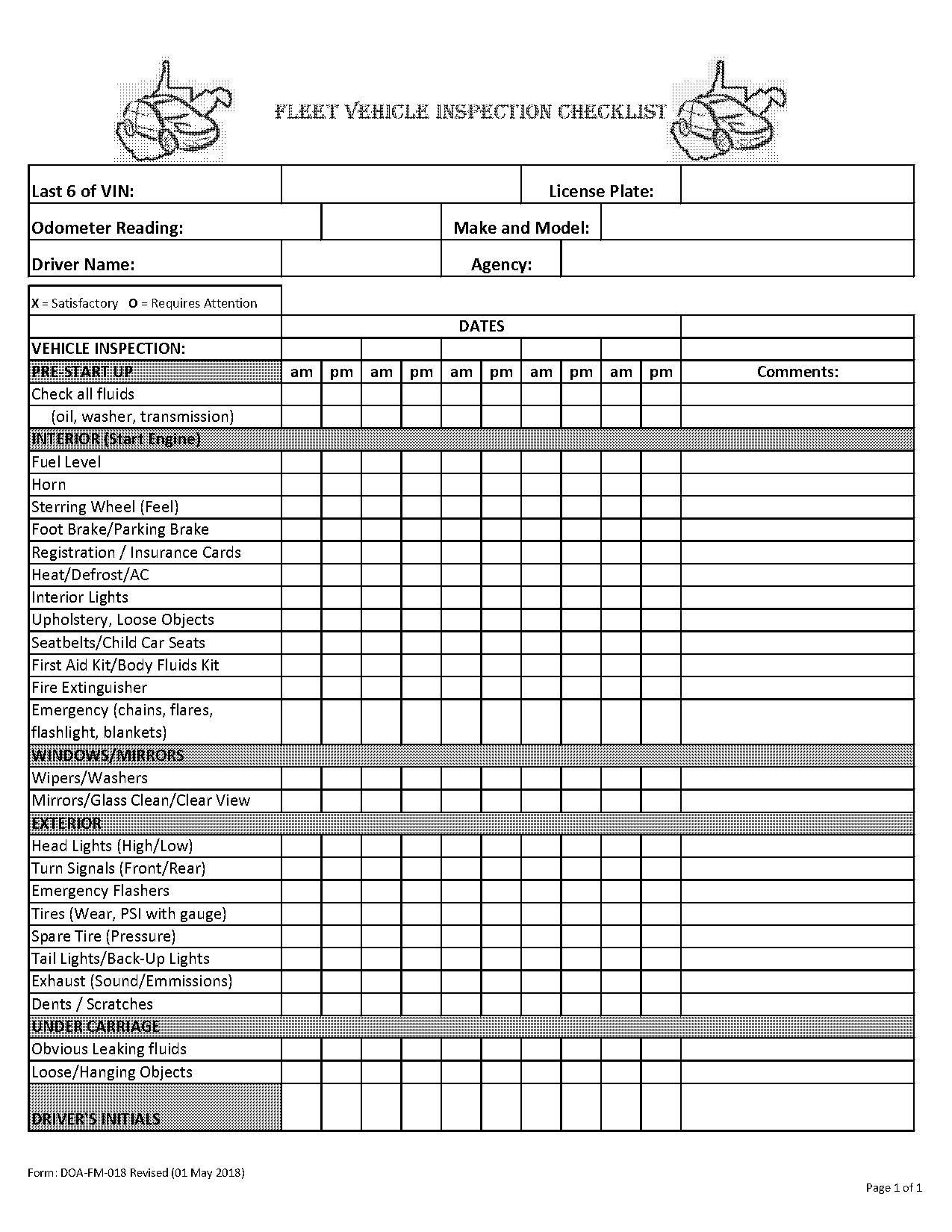 templates for vehicle checklist