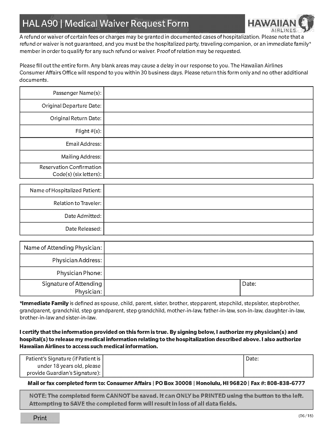 hawaiian airlines medical waiver request form