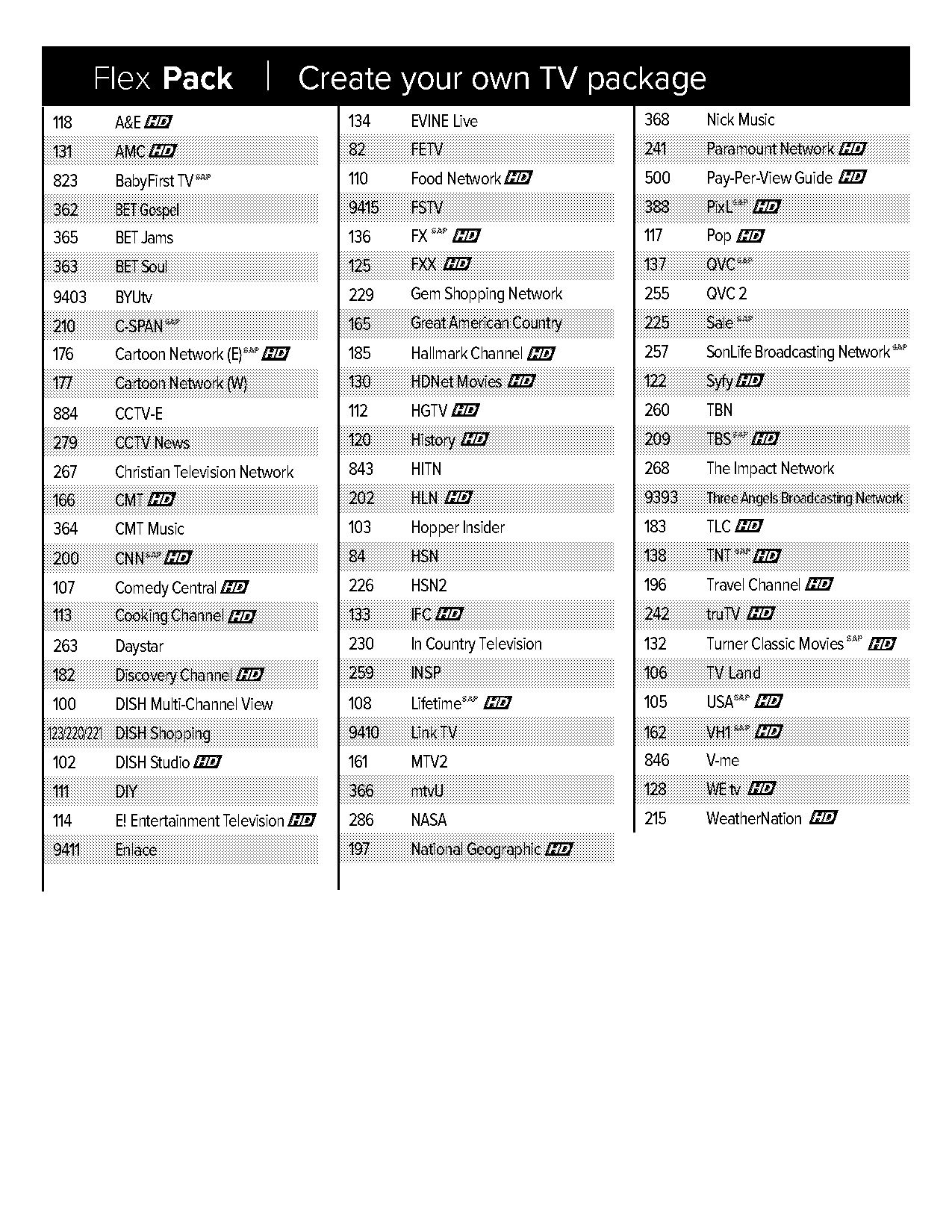 dish channels guide e