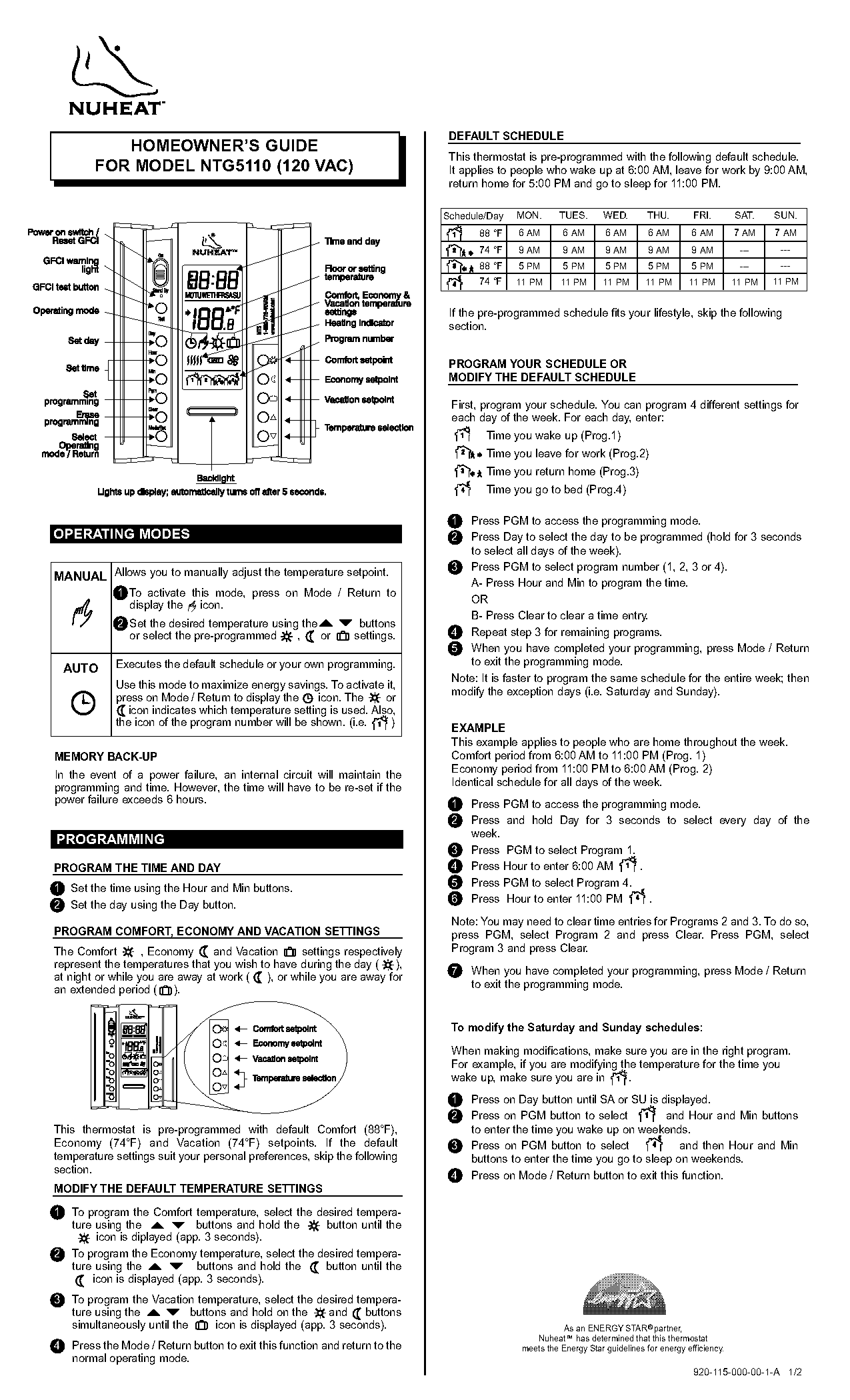 nu heat thermostat instructions