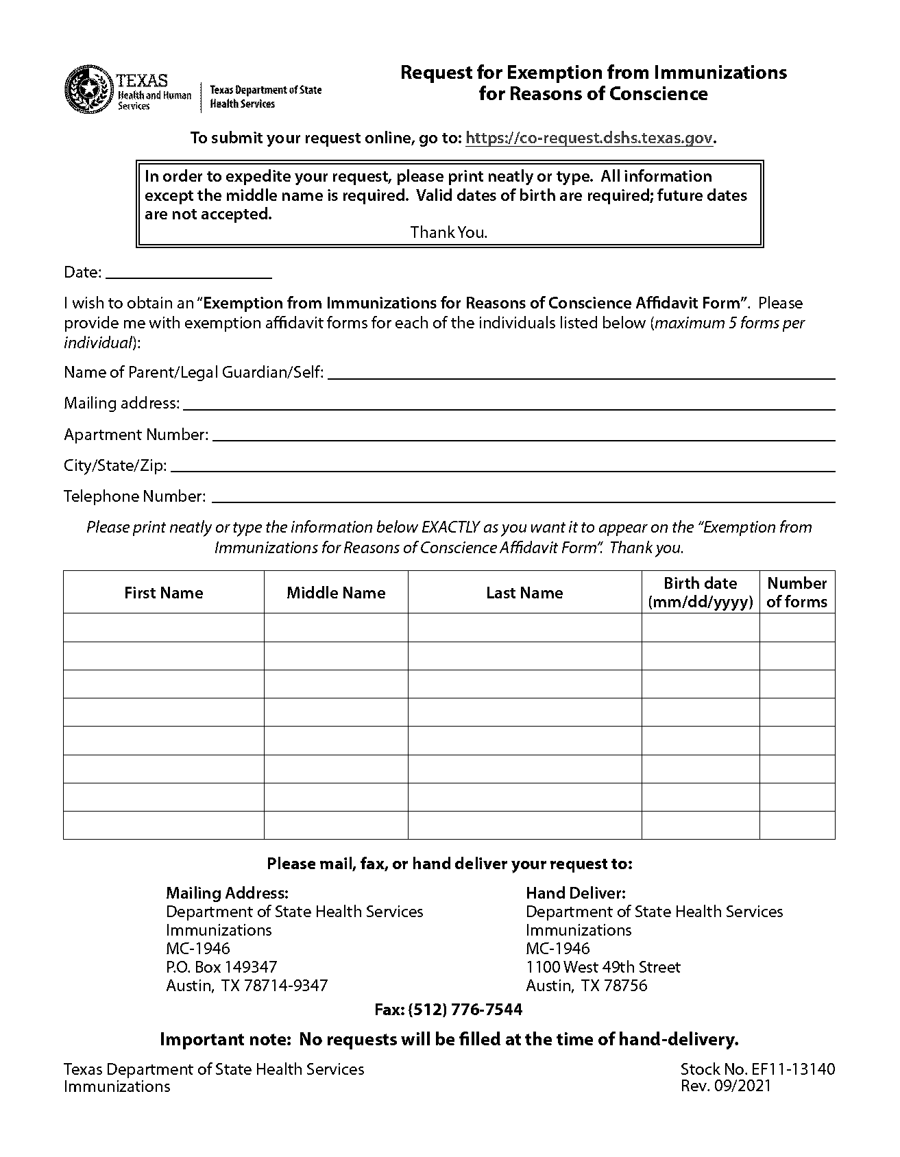 immunization waiver form texas