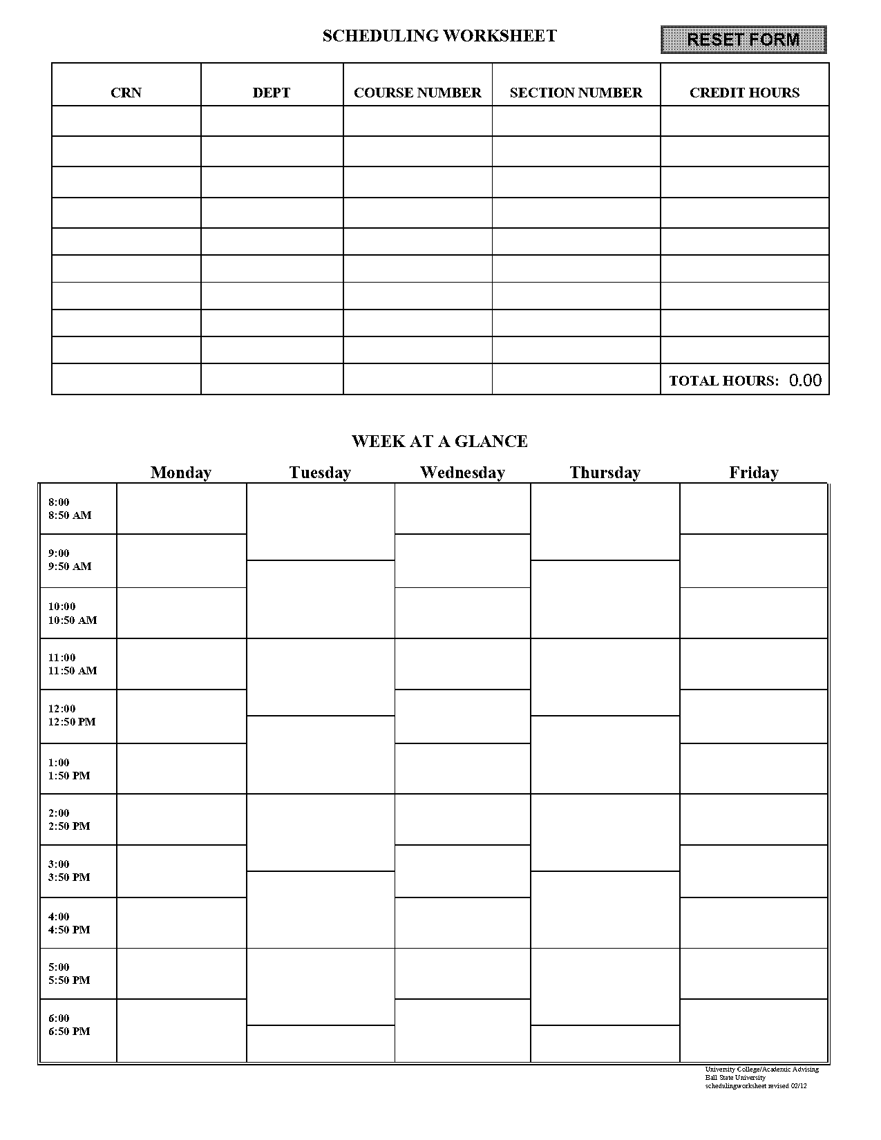 weekly schedule sheet template