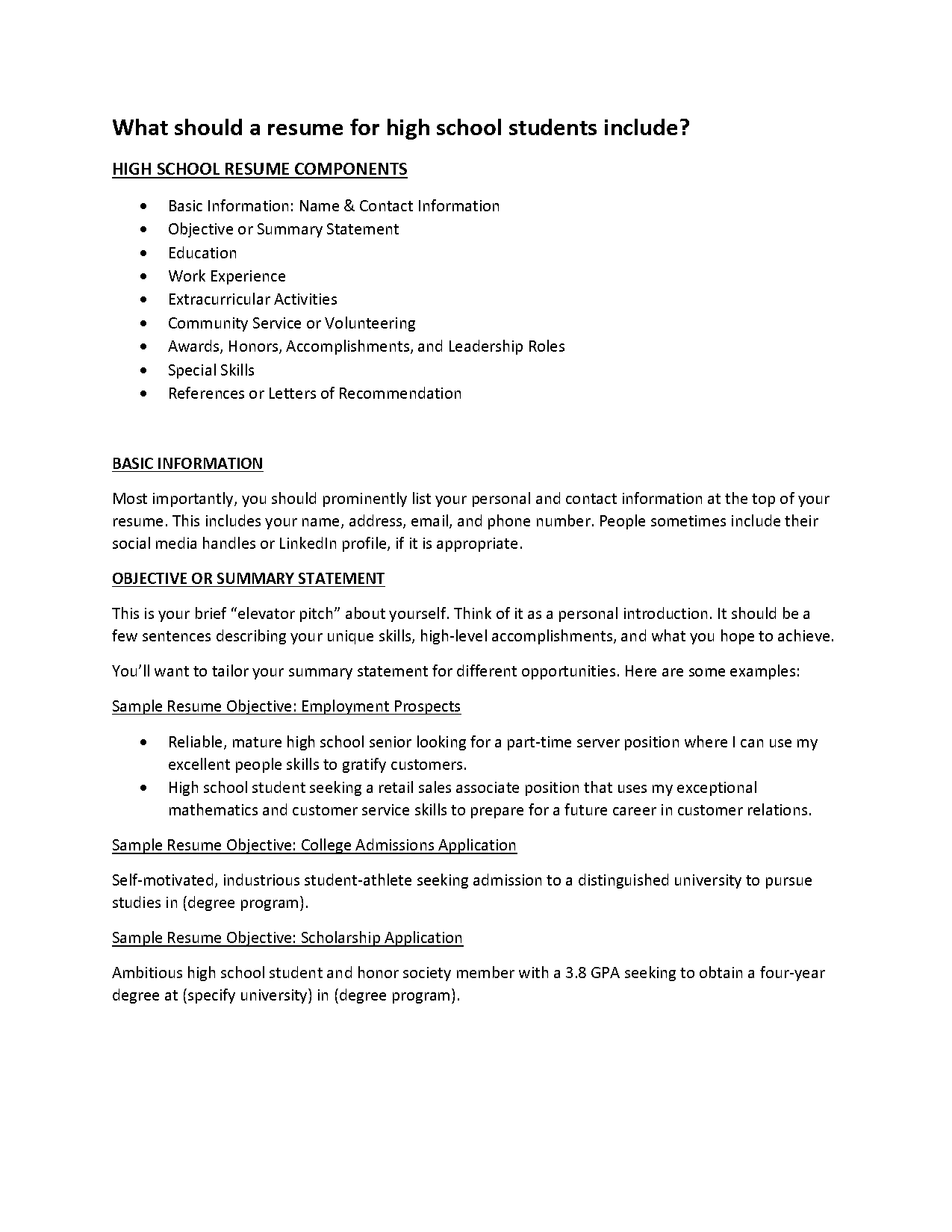 include past highshcool volunteer on resume