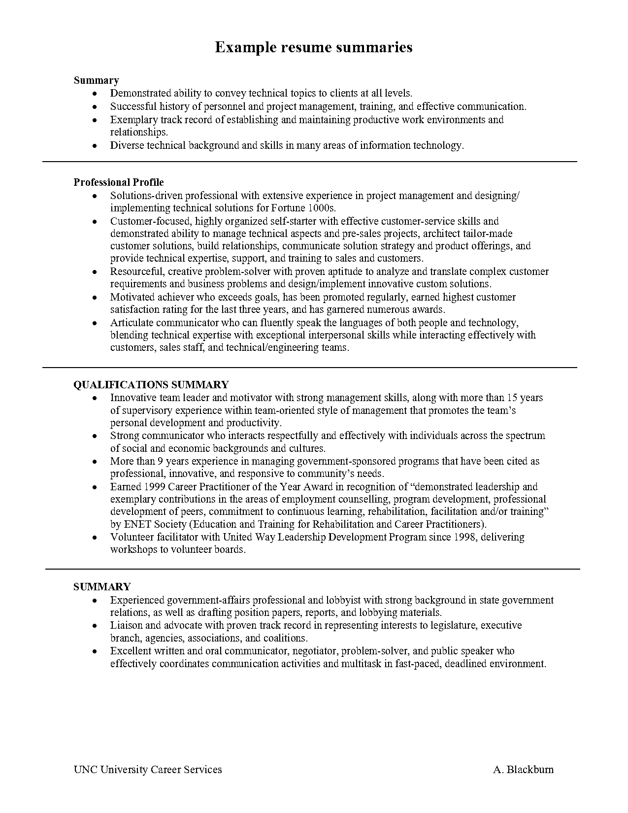 professional summaries on resumes