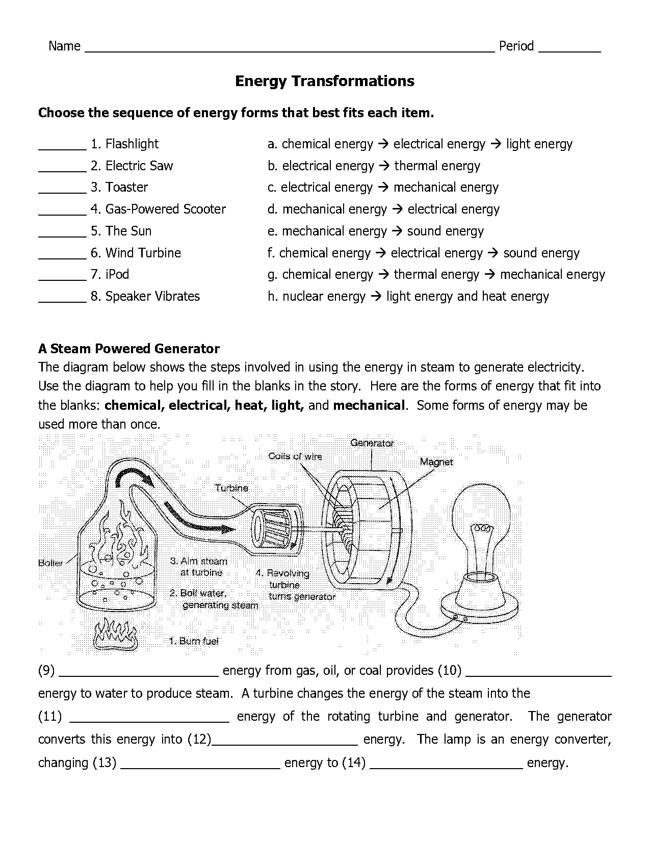 energy transformation worksheet pdf