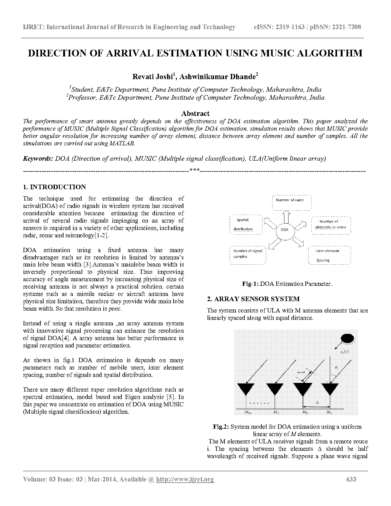 direction of arrival estimation using music algorithm