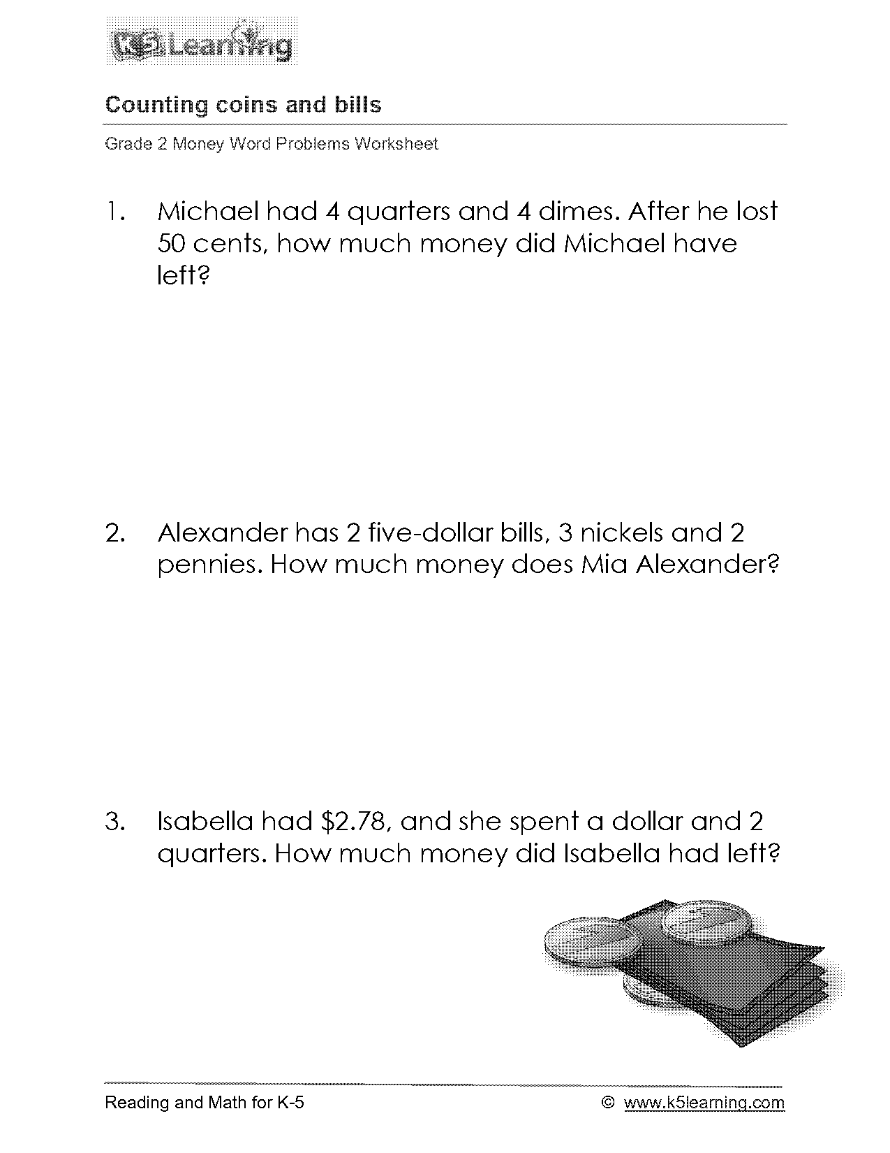 word problem with dollars and cents worksheets