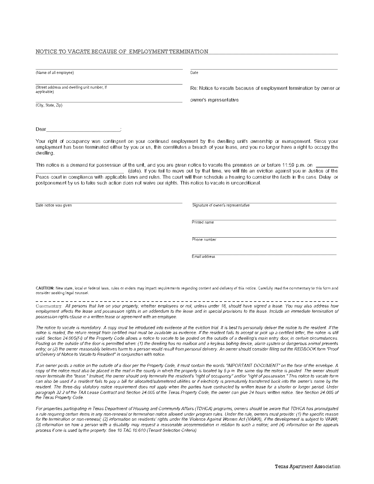 notice to vacate letter texas