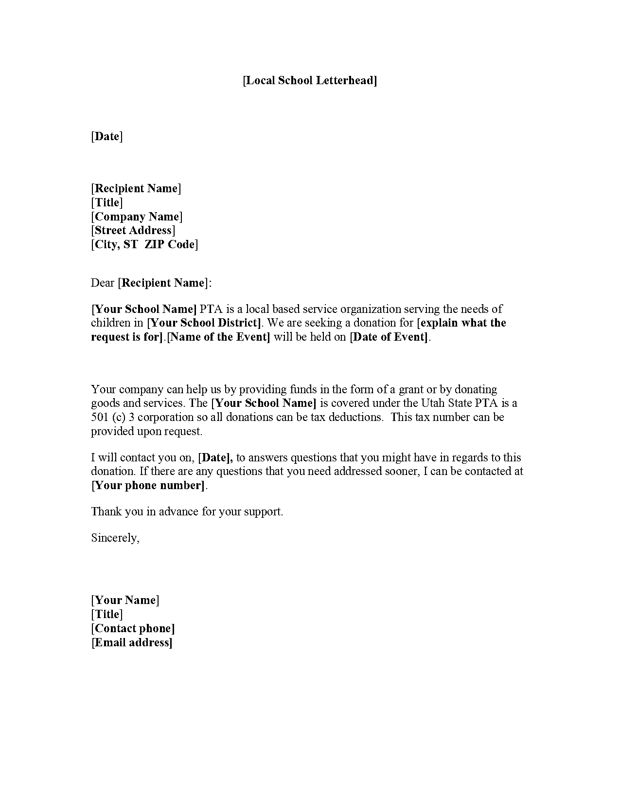 business letter asking for donations