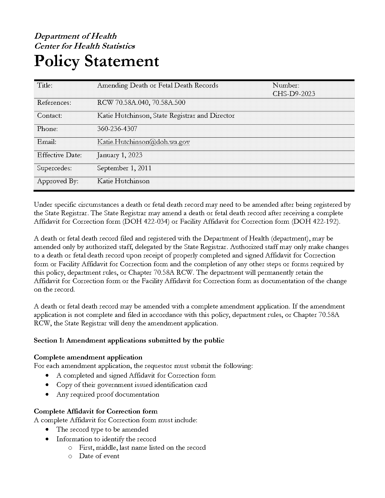 wa state health district death certificate affidavit of corrections form