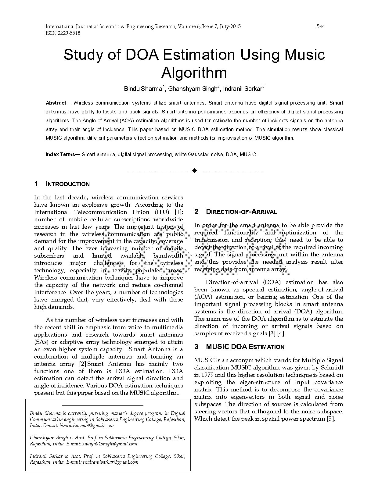 direction of arrival estimation using music algorithm