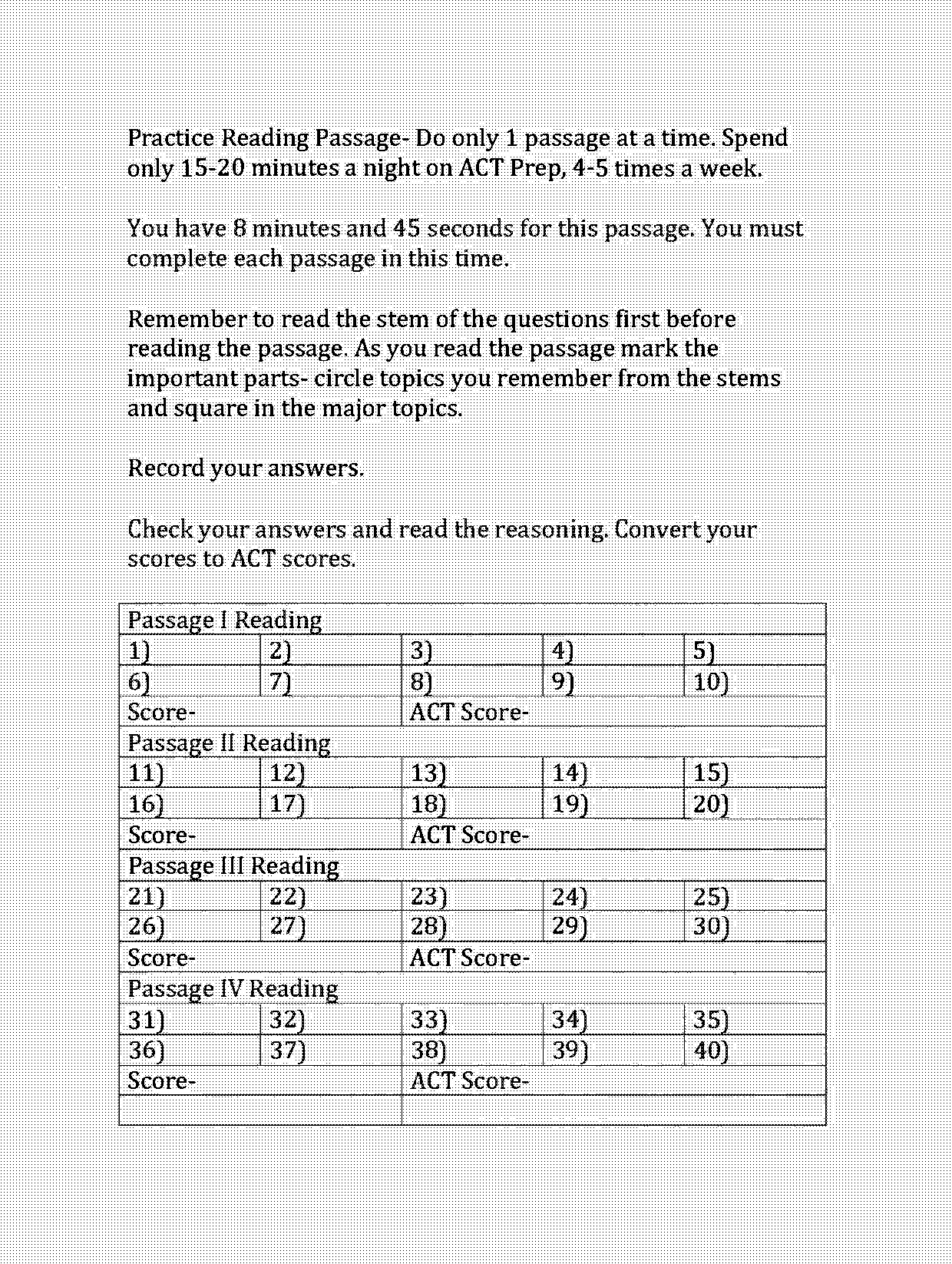 short act practice quiz