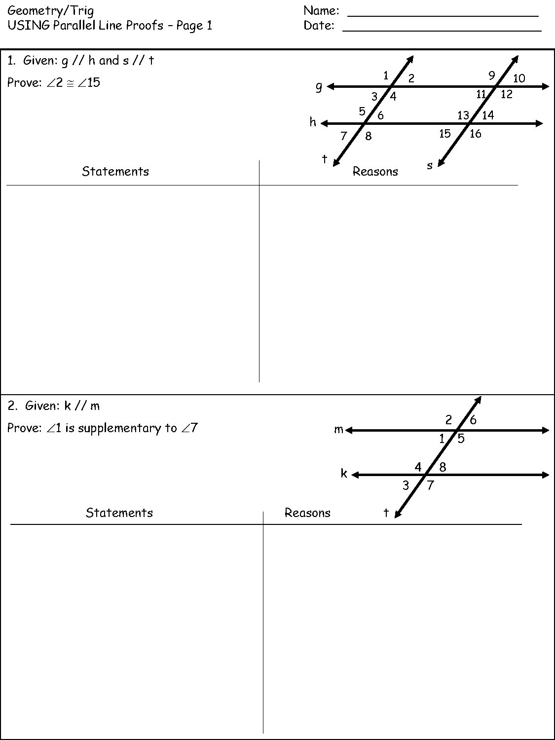 geometry proof examples with statements and reasons provingparallel lines