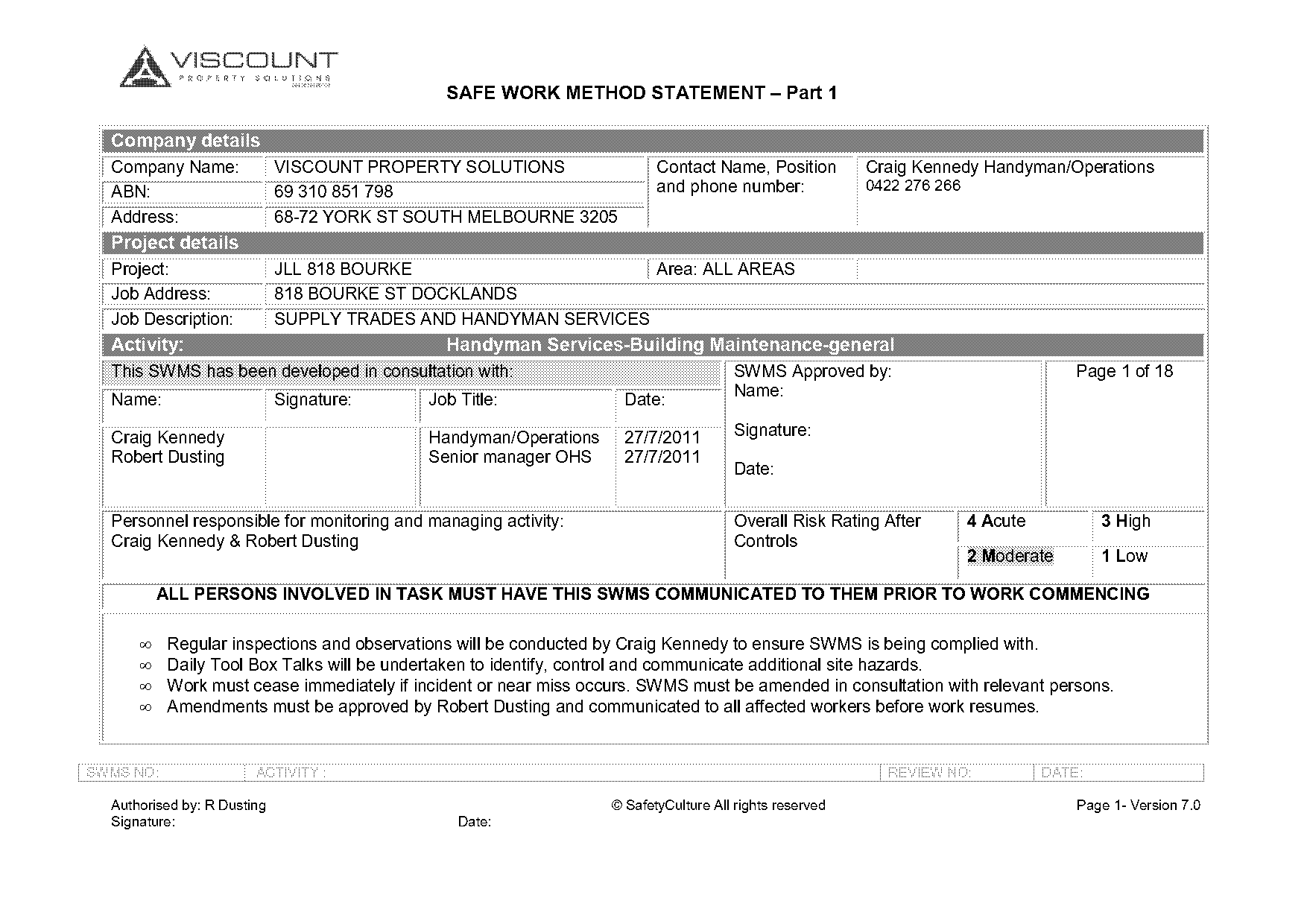 method statement for general building maintenance work activities