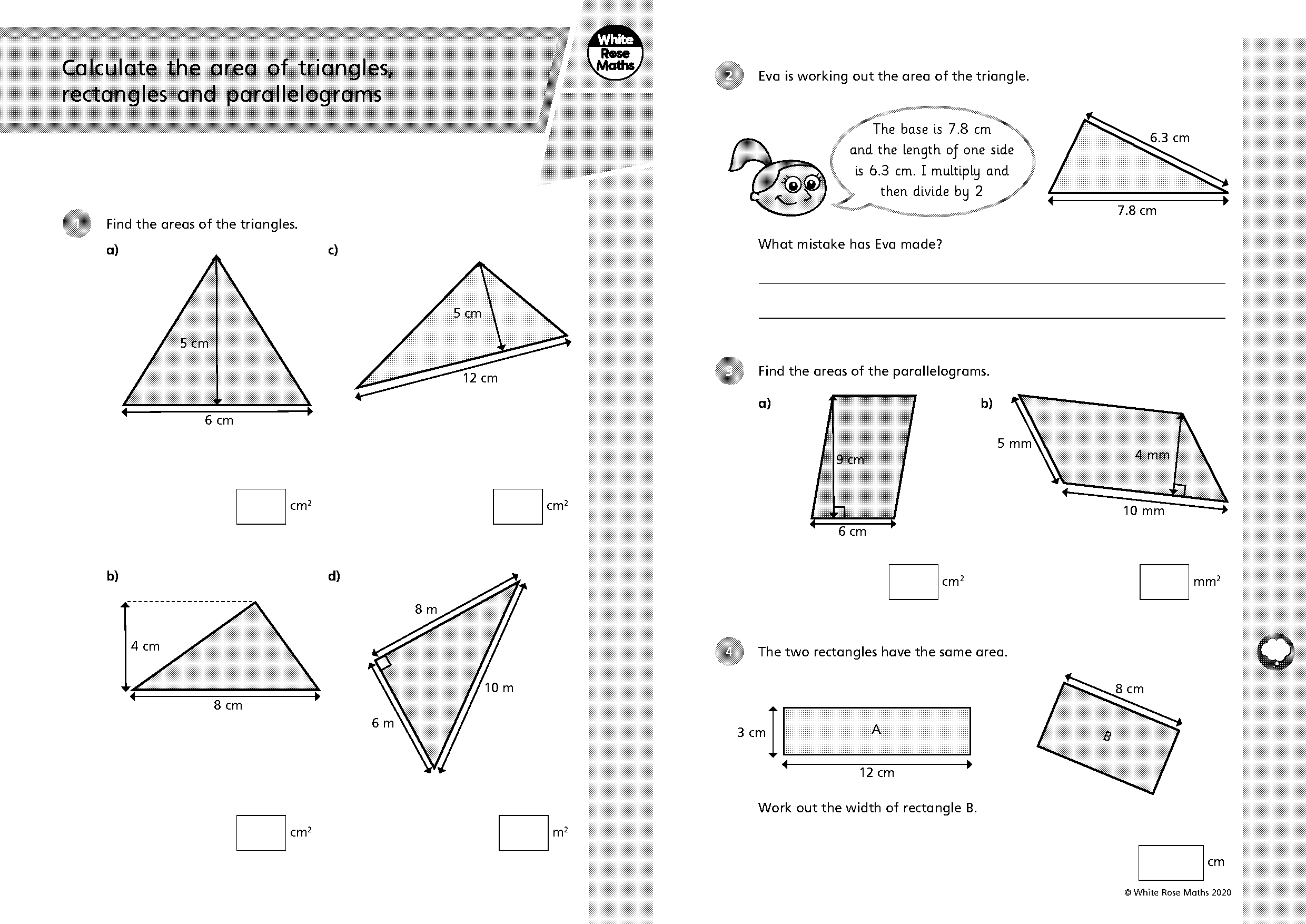 area of triangles trapezoids and rectangles worksheet