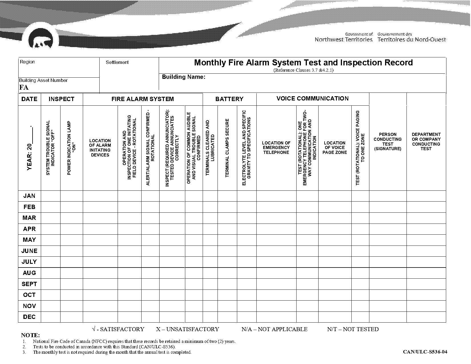 monthly fire system inspection checklist