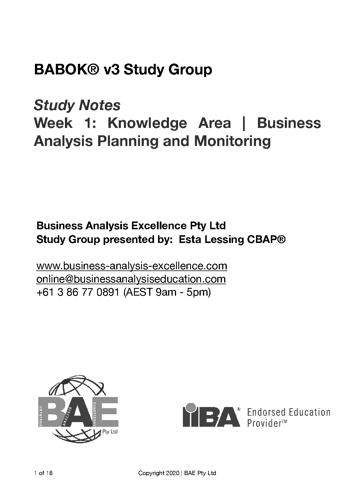 business analysis work plan example