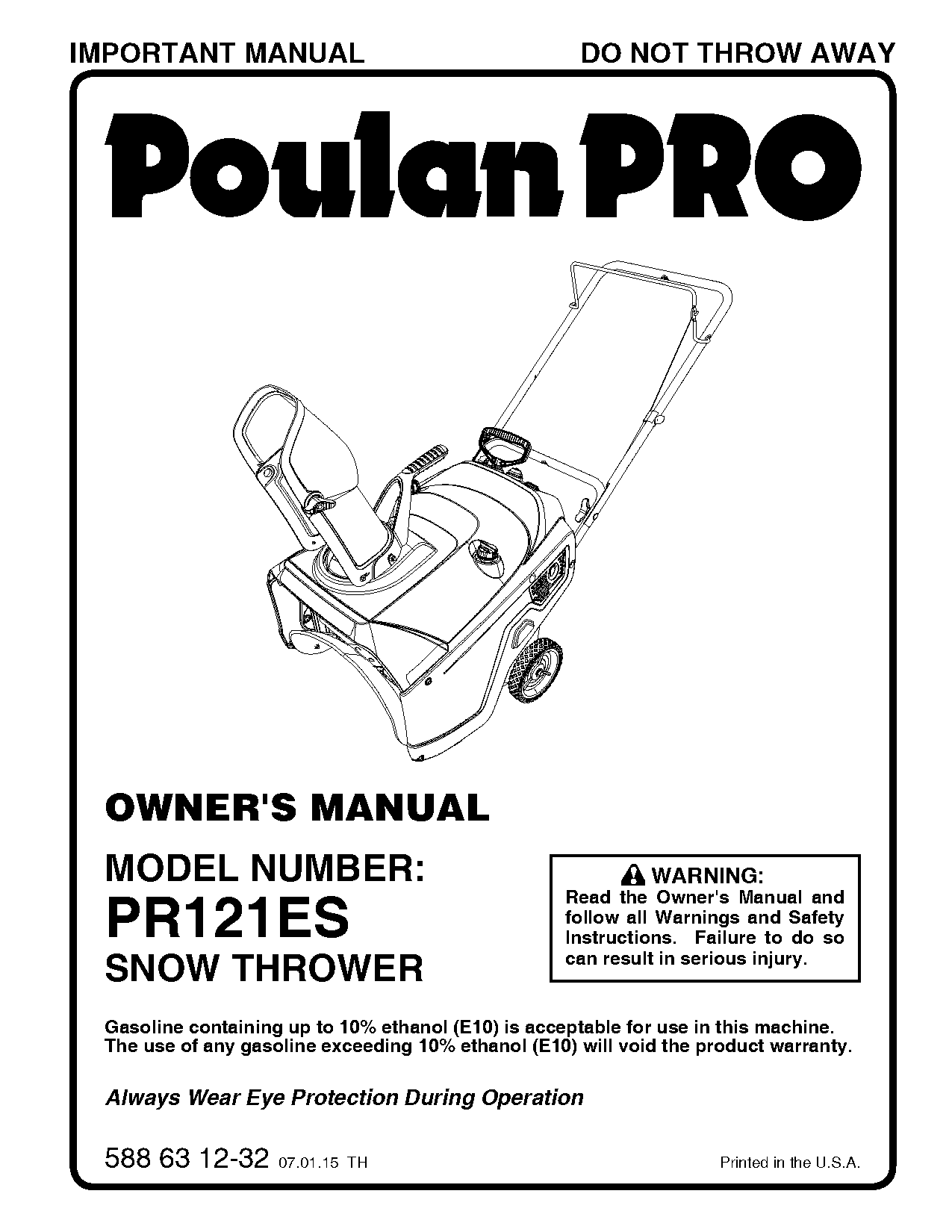 poulan pro snowblower repair manual