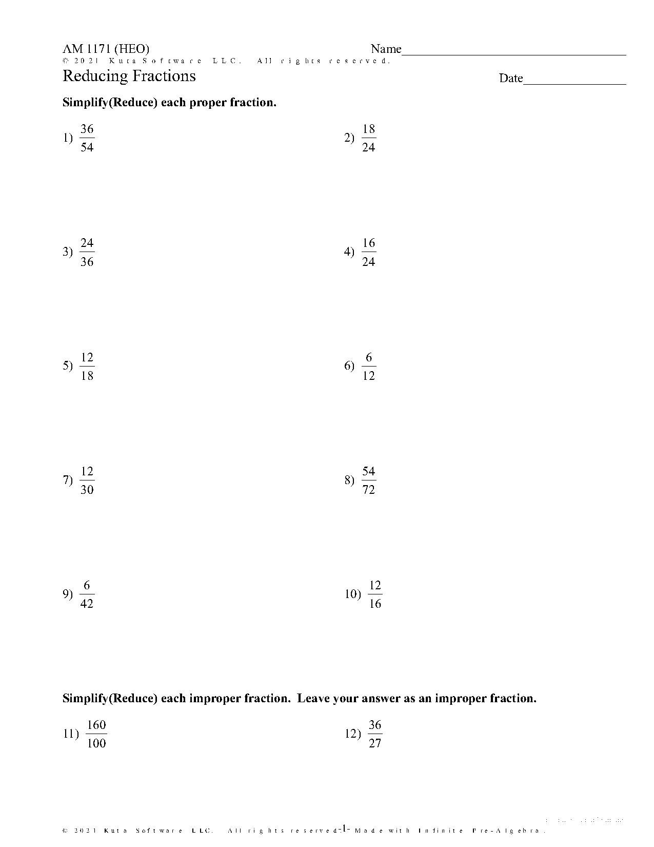 free reducing fractions worksheets