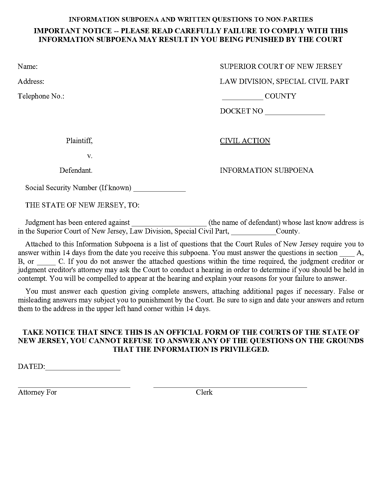 information subpoena new jersey