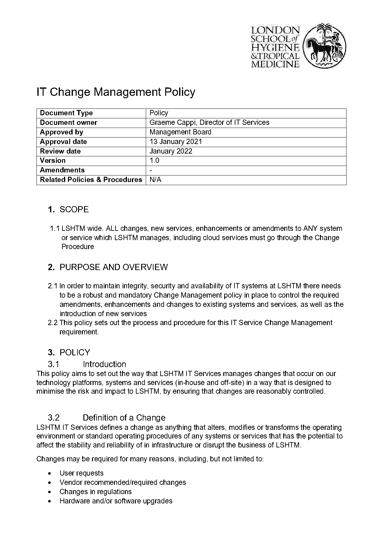 change management sample policy