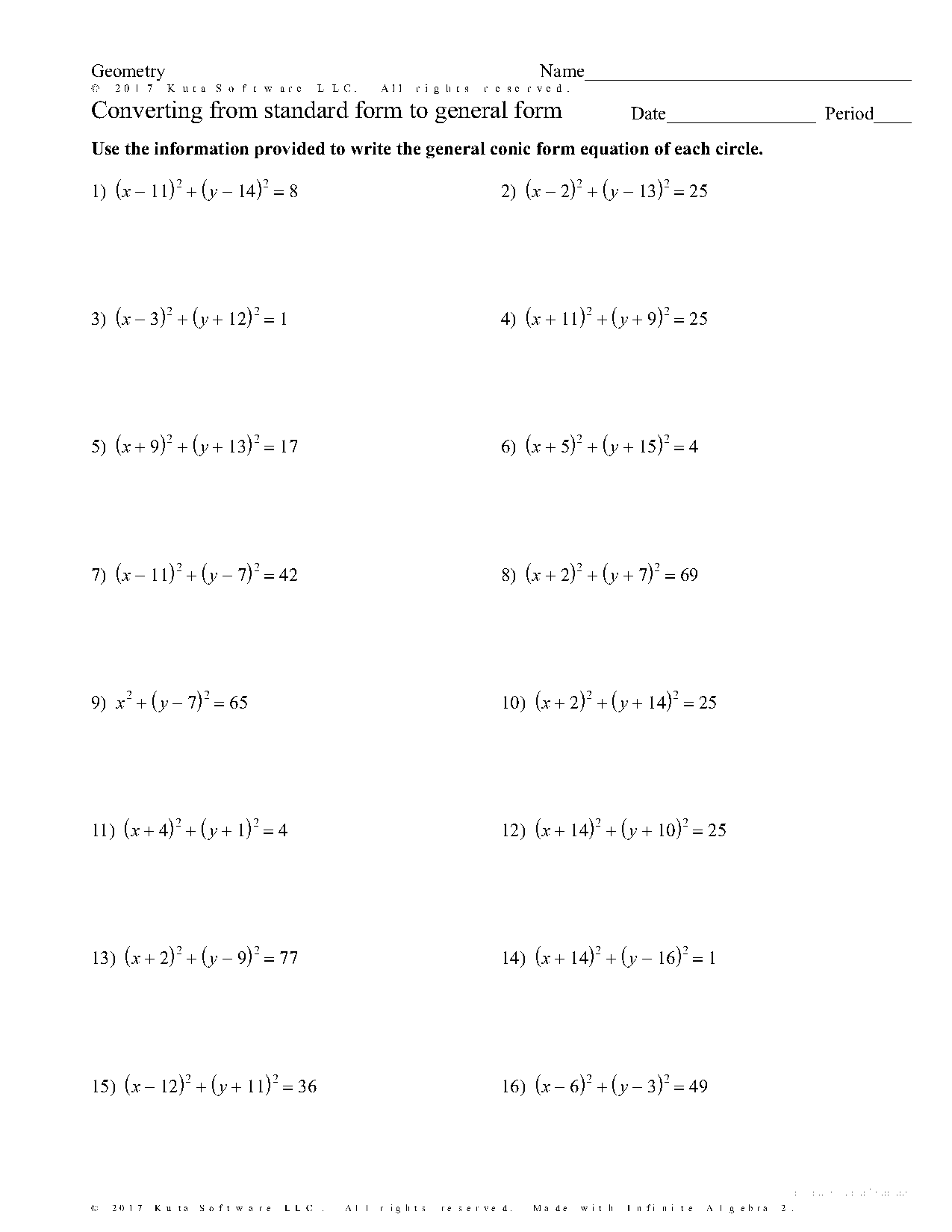 write an equation in standard form worksheet