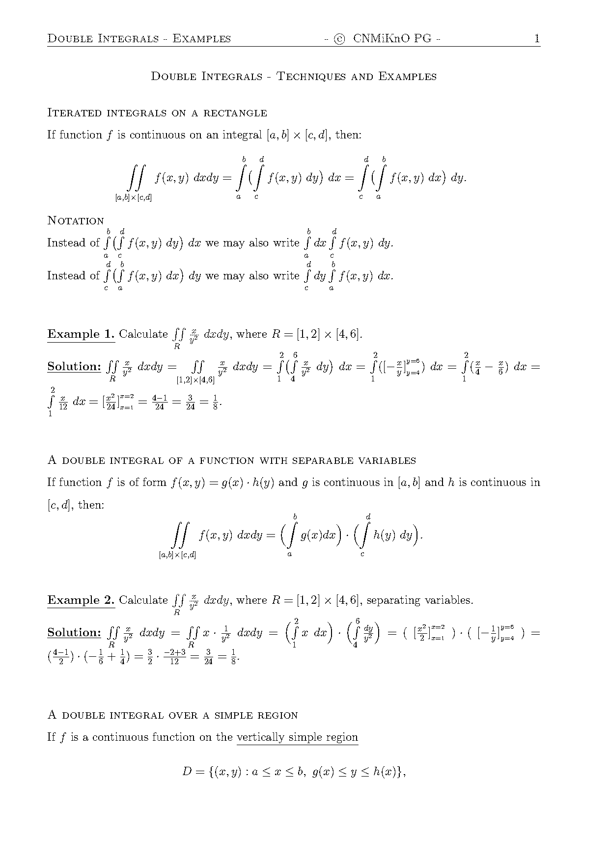 double integral example problems pdf