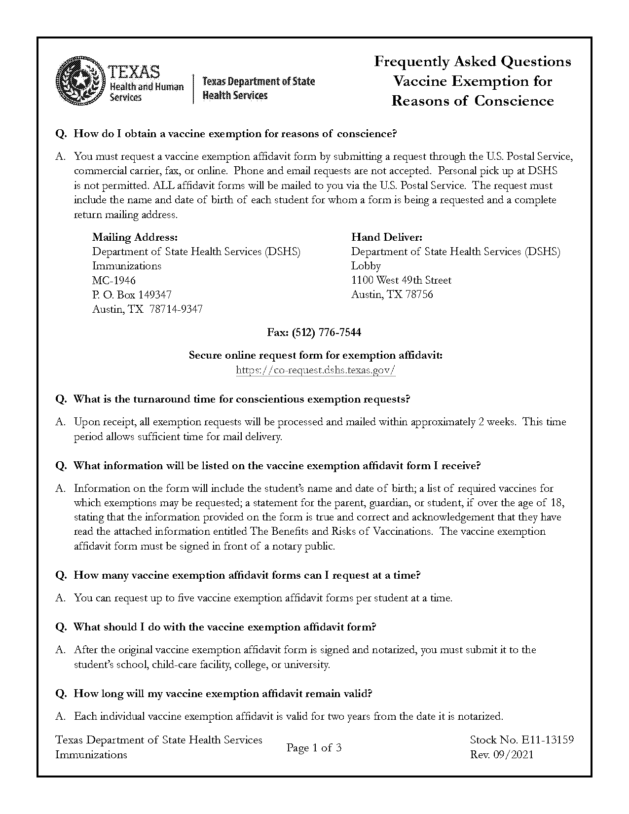 immunization waiver form texas