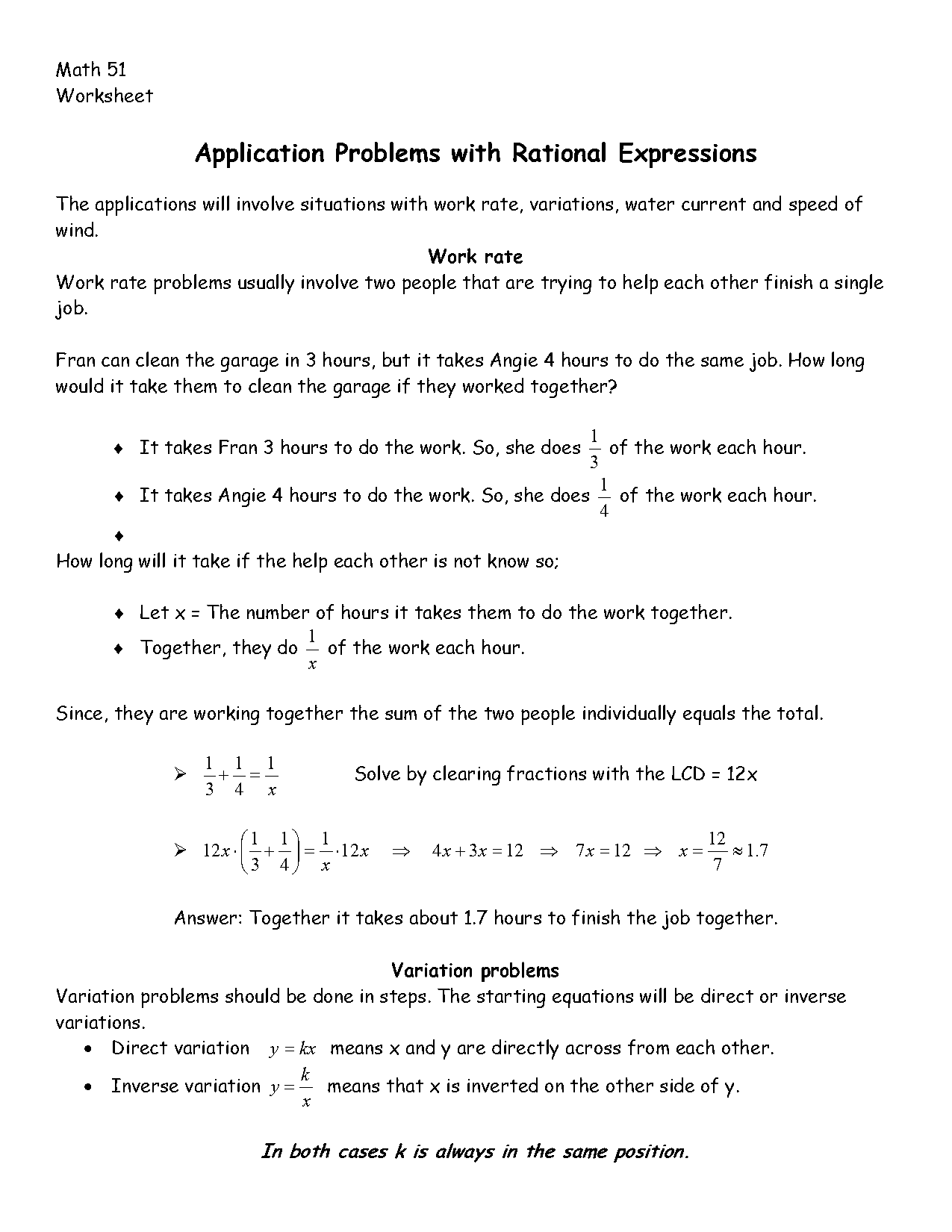 modeling with rational functions worksheet