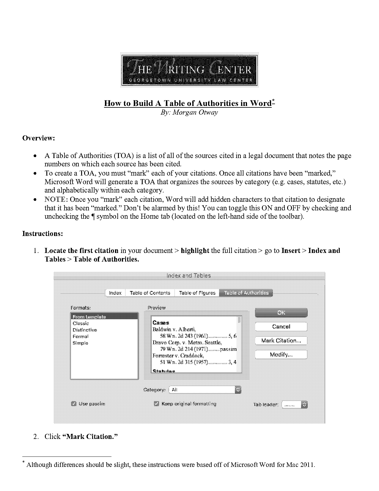 how to say update your table of contents in