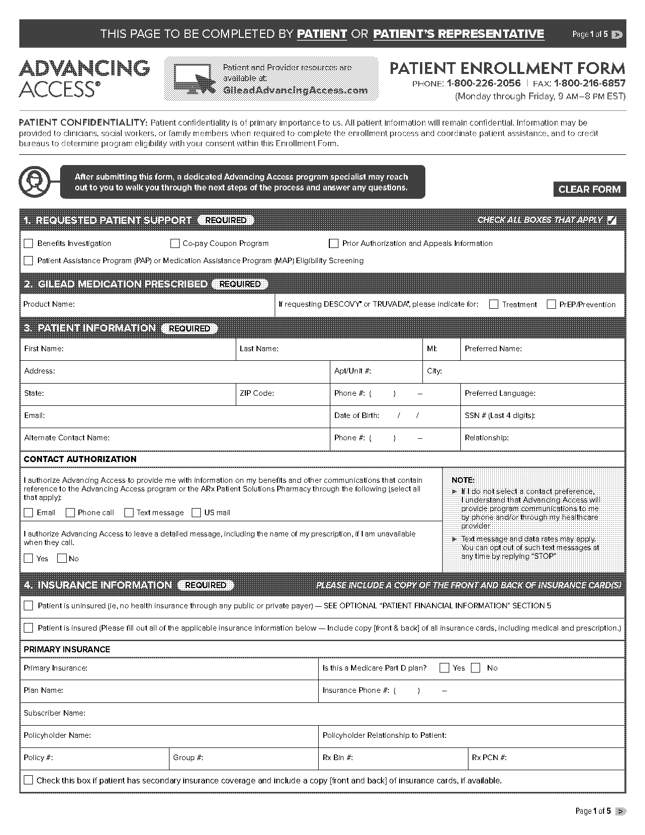 information provided on the patient registration form