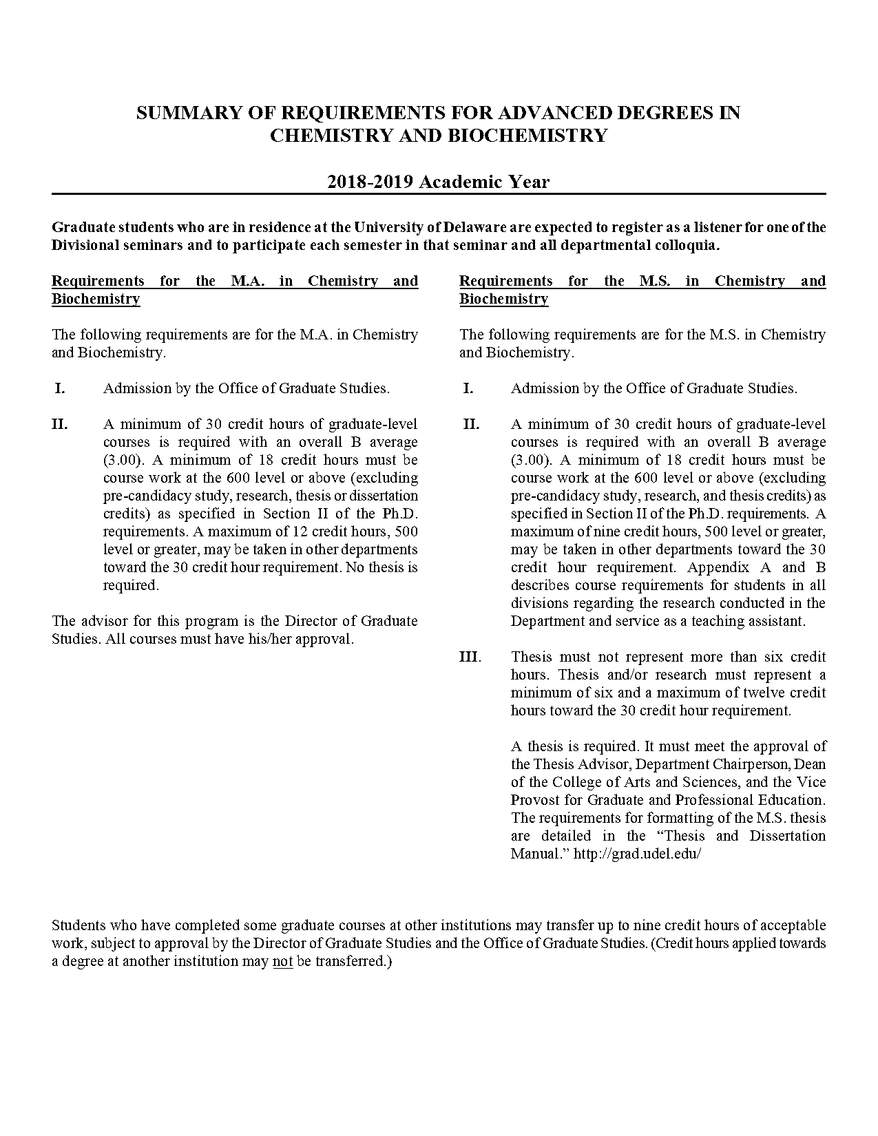 university of delaware chemistry graduate admission requirements