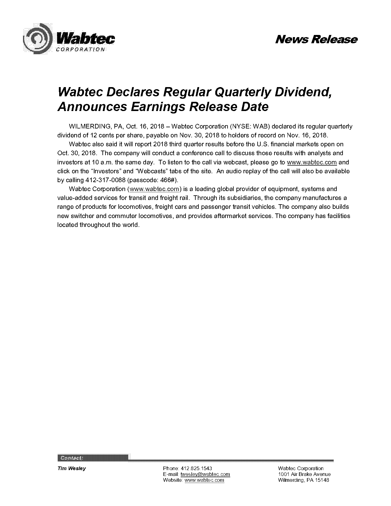 wabtec next earnings report